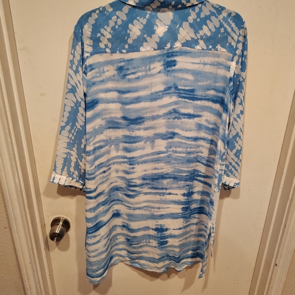 Chico's Mixed Print Chiffon Button Down Longline Tunic Top Sz 2 (L) Artsy Casual - Picture 6 of 6